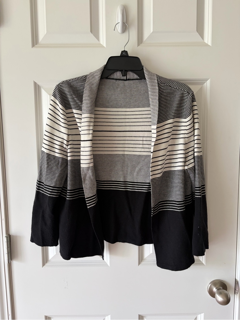 Liz Claiborne Striped Open-Front Cardigan Sweater - Black & White